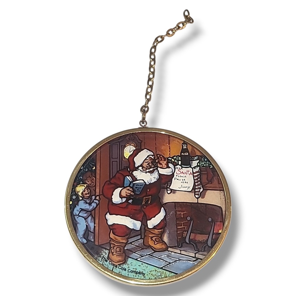 Rare Vintage 1985 Coca-Cola Santa Claus Suncatcher Christmas Ornament 3.5" Round
